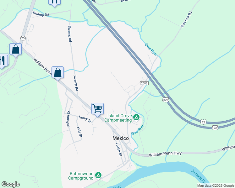 map of restaurants, bars, coffee shops, grocery stores, and more near 367 State Route 2003 in Mifflintown