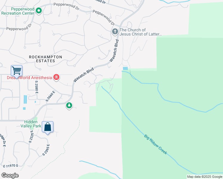 map of restaurants, bars, coffee shops, grocery stores, and more near Big Willow Court in Salt Lake County