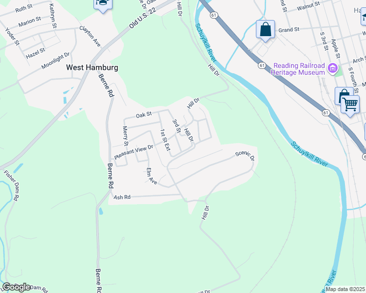 map of restaurants, bars, coffee shops, grocery stores, and more near 709 2nd Street Extension in Hamburg