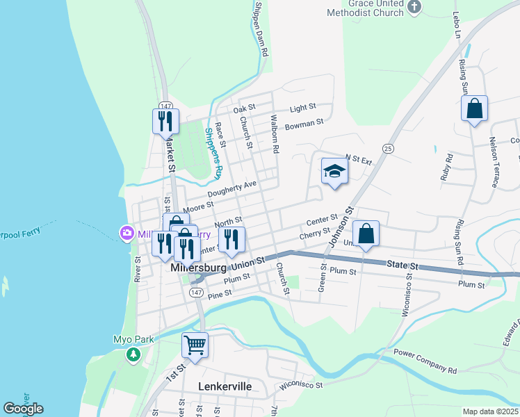 map of restaurants, bars, coffee shops, grocery stores, and more near 433 North Street in Millersburg