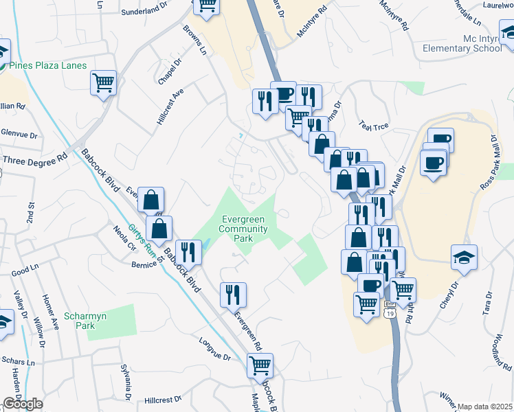 map of restaurants, bars, coffee shops, grocery stores, and more near 404 Hemlock Court in Pittsburgh