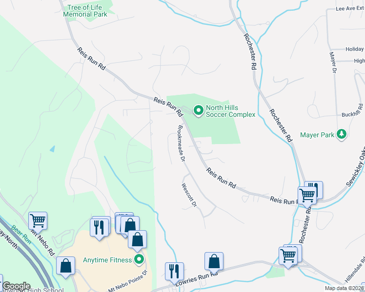 map of restaurants, bars, coffee shops, grocery stores, and more near 211 Reis Run Road in Pittsburgh