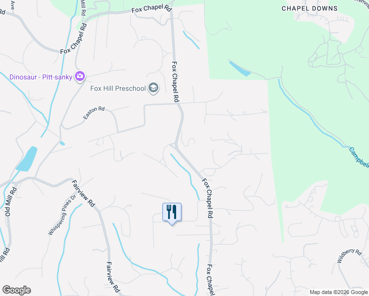map of restaurants, bars, coffee shops, grocery stores, and more near 1256 Fox Chapel Road in Pittsburgh