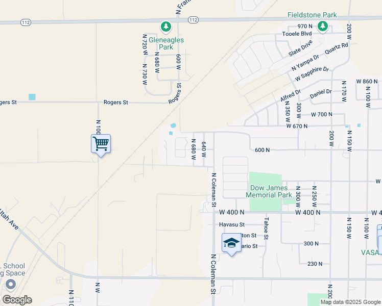 map of restaurants, bars, coffee shops, grocery stores, and more near 593 North 680 West in Tooele
