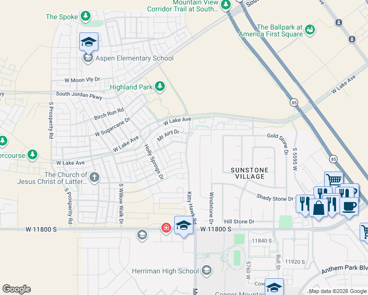 map of restaurants, bars, coffee shops, grocery stores, and more near 11526 Keystone Drive in South Jordan