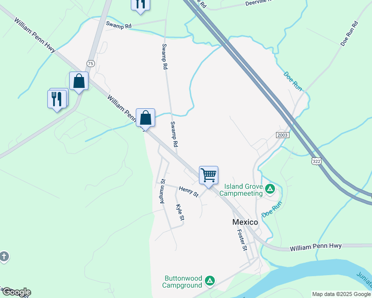 map of restaurants, bars, coffee shops, grocery stores, and more near 10 Swamp Road in Mifflintown