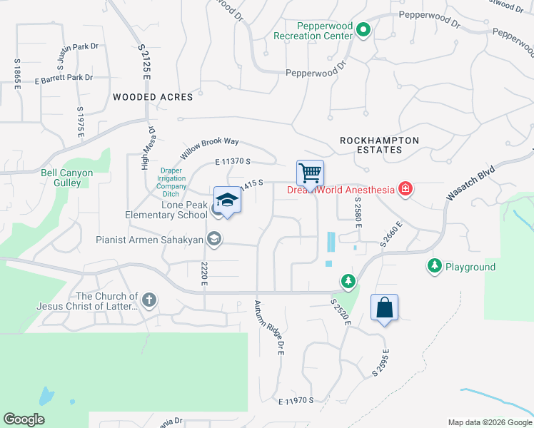 map of restaurants, bars, coffee shops, grocery stores, and more near 11504 Hidden Valley Boulevard in Sandy