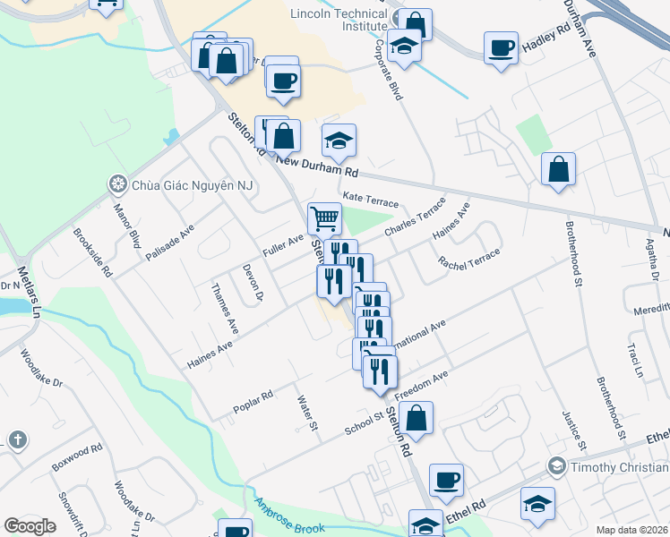 map of restaurants, bars, coffee shops, grocery stores, and more near 1235 Stelton Road in Piscataway