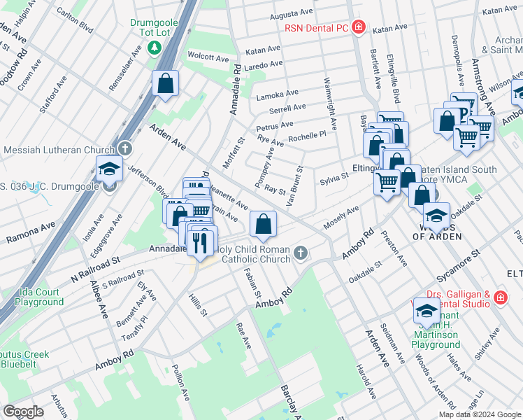 map of restaurants, bars, coffee shops, grocery stores, and more near 47 Lucy Loop in Staten Island