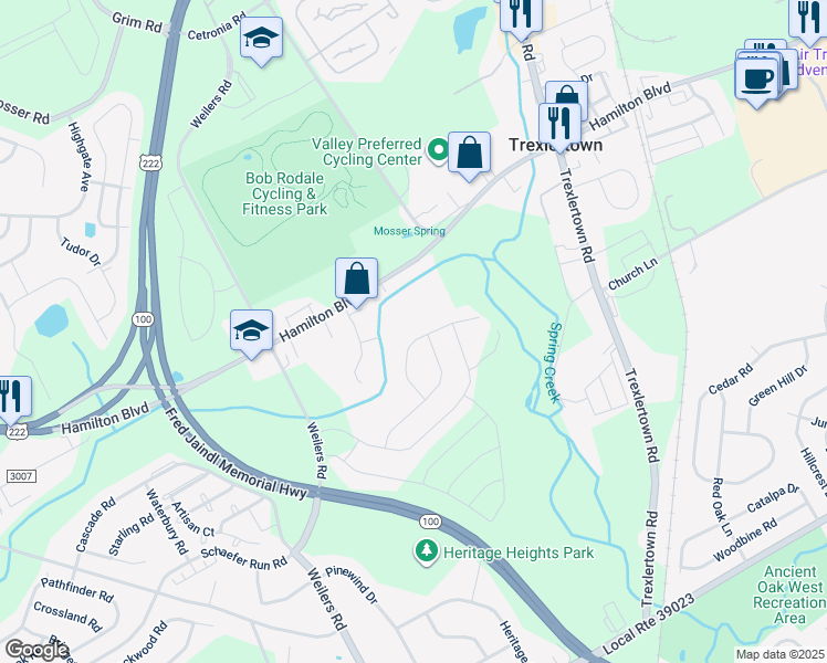 map of restaurants, bars, coffee shops, grocery stores, and more near 7995 Troxell Court in Breinigsville