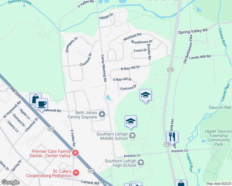 map of restaurants, bars, coffee shops, grocery stores, and more near 5170 Devon Court in Lehigh County