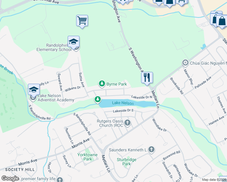 map of restaurants, bars, coffee shops, grocery stores, and more near 138 Lakeside Drive South in Piscataway