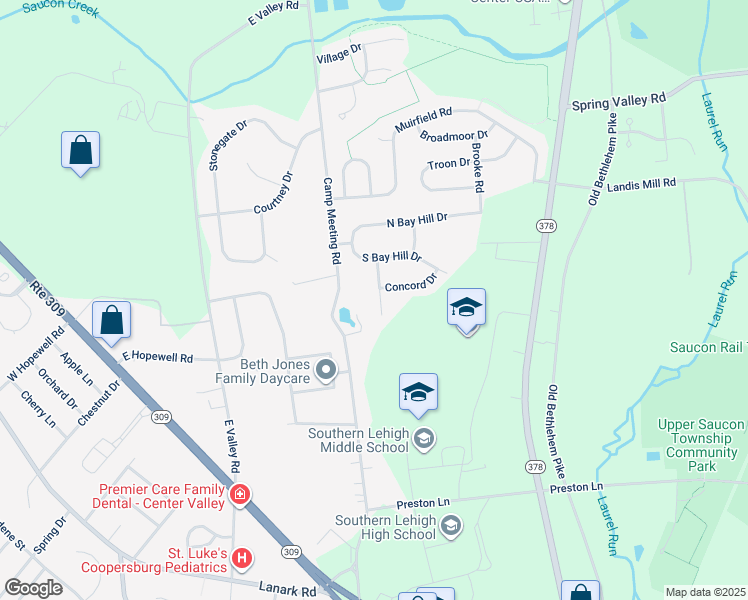 map of restaurants, bars, coffee shops, grocery stores, and more near 5170 Devon Court in Lehigh County