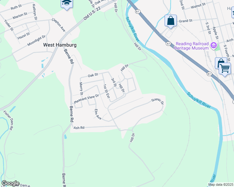 map of restaurants, bars, coffee shops, grocery stores, and more near 709 2nd Street Extension in Hamburg