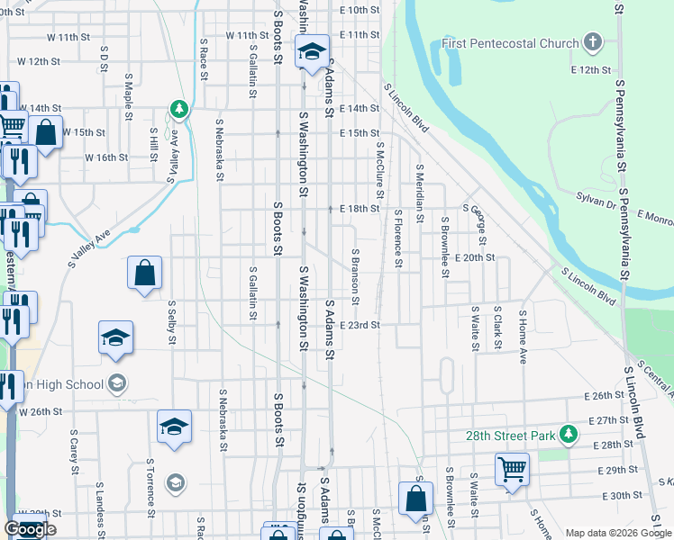 map of restaurants, bars, coffee shops, grocery stores, and more near 2110 South Branson Street in Marion