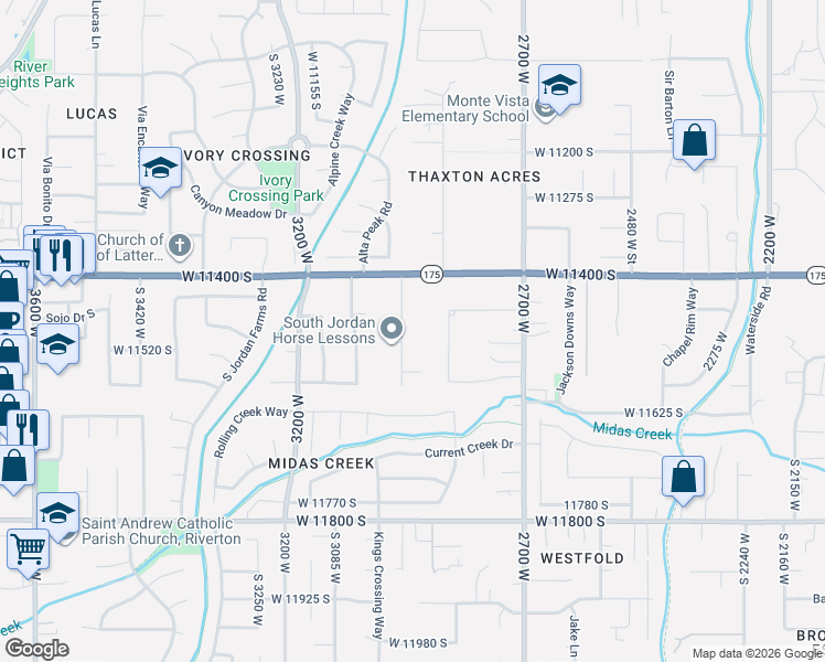 map of restaurants, bars, coffee shops, grocery stores, and more near 11522 South Lizzi Cove in South Jordan