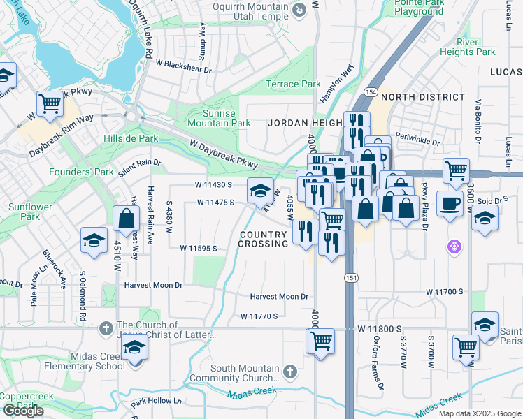 map of restaurants, bars, coffee shops, grocery stores, and more near 4137 Foxview Drive in South Jordan
