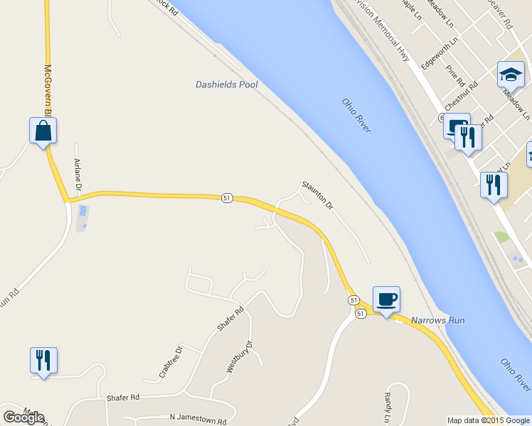 map of restaurants, bars, coffee shops, grocery stores, and more near 659 Newton Square in Coraopolis