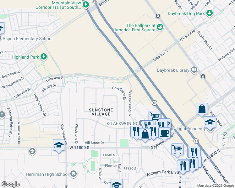 map of restaurants, bars, coffee shops, grocery stores, and more near 11507 Summer Stone Drive in South Jordan