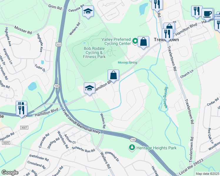 map of restaurants, bars, coffee shops, grocery stores, and more near 1212 Little Creek Circle in Breinigsville