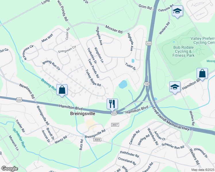 map of restaurants, bars, coffee shops, grocery stores, and more near 8763 Turkey Ridge Road in Breinigsville
