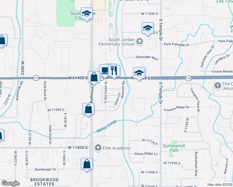 map of restaurants, bars, coffee shops, grocery stores, and more near 1538 West Oakbrook Drive in South Jordan