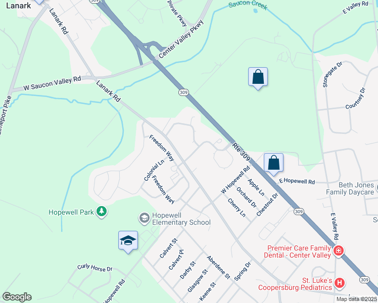 map of restaurants, bars, coffee shops, grocery stores, and more near 4167 Huckleberry Dr in Center Valley