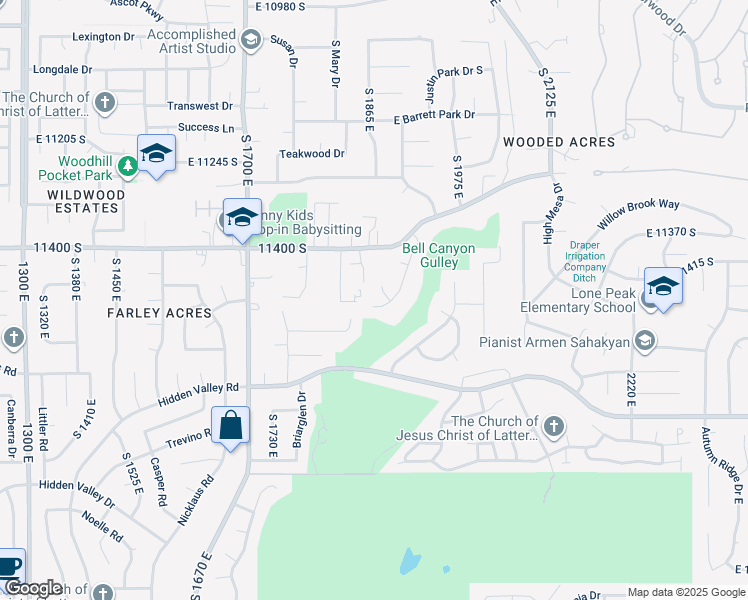 map of restaurants, bars, coffee shops, grocery stores, and more near 1849 Gracey Lane in Sandy