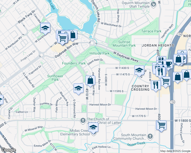 map of restaurants, bars, coffee shops, grocery stores, and more near 11491 Harvest Crest Way in South Jordan