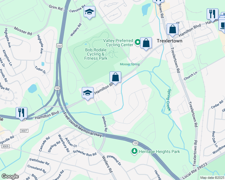 map of restaurants, bars, coffee shops, grocery stores, and more near 1212 Little Creek Circle in Breinigsville