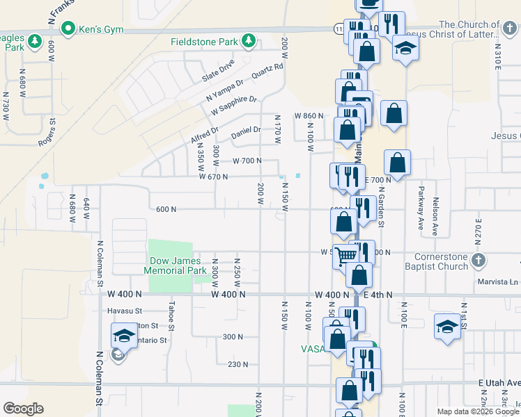 map of restaurants, bars, coffee shops, grocery stores, and more near 599 North 200 West in Tooele
