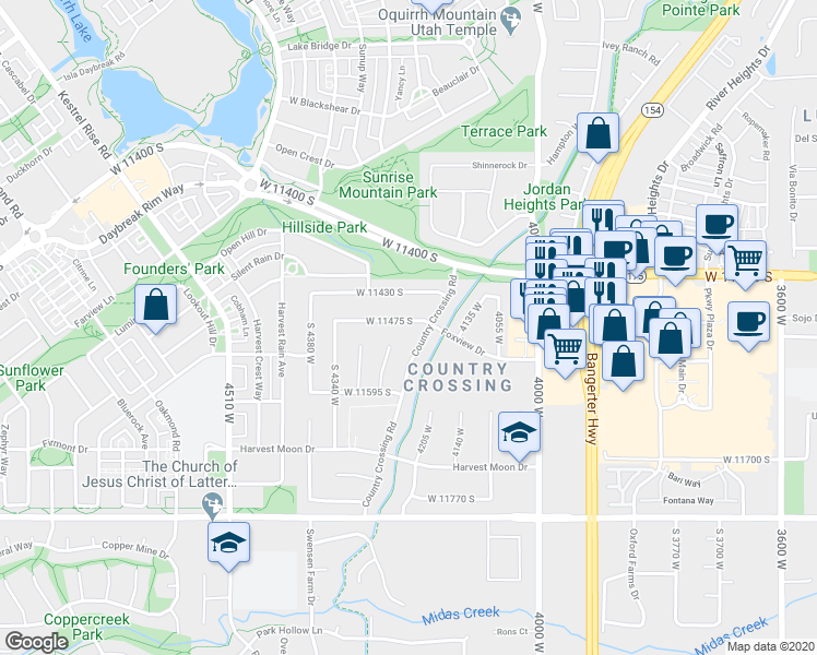 map of restaurants, bars, coffee shops, grocery stores, and more near 4213 West 11475 South in South Jordan
