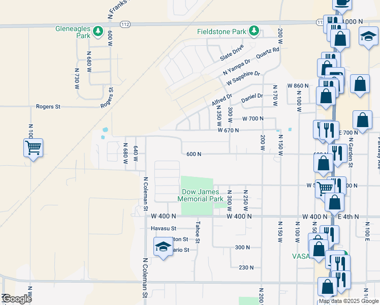 map of restaurants, bars, coffee shops, grocery stores, and more near 448 West 600 North in Tooele