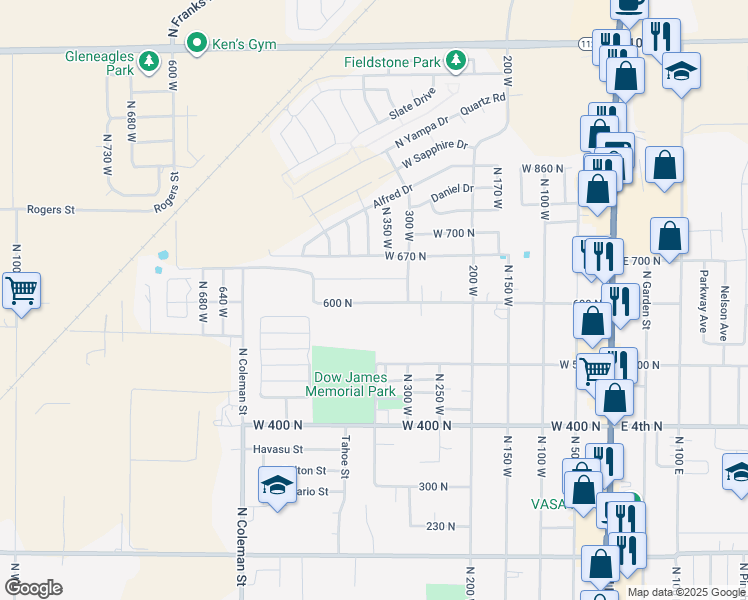 map of restaurants, bars, coffee shops, grocery stores, and more near 372 West 600 North in Tooele