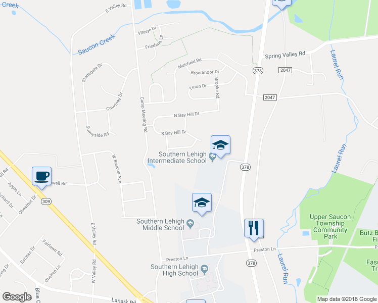 map of restaurants, bars, coffee shops, grocery stores, and more near 3380 Concord Drive in Lehigh County