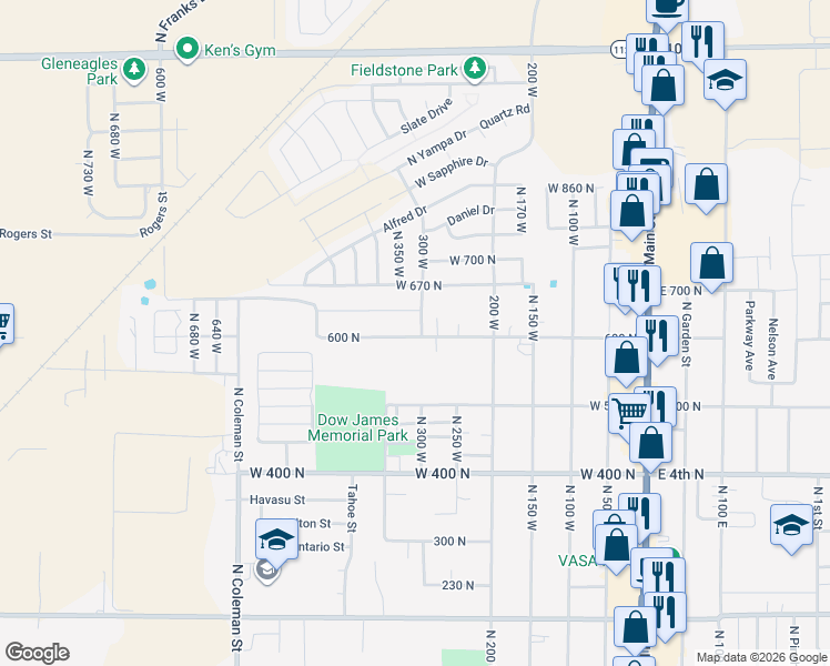 map of restaurants, bars, coffee shops, grocery stores, and more near 322 West 600 North in Tooele