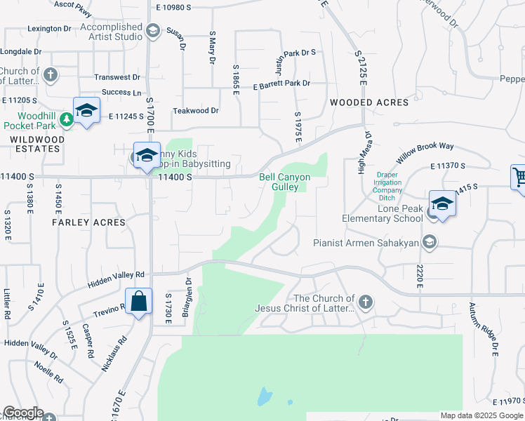 map of restaurants, bars, coffee shops, grocery stores, and more near 1874 Gracey Lane in Sandy