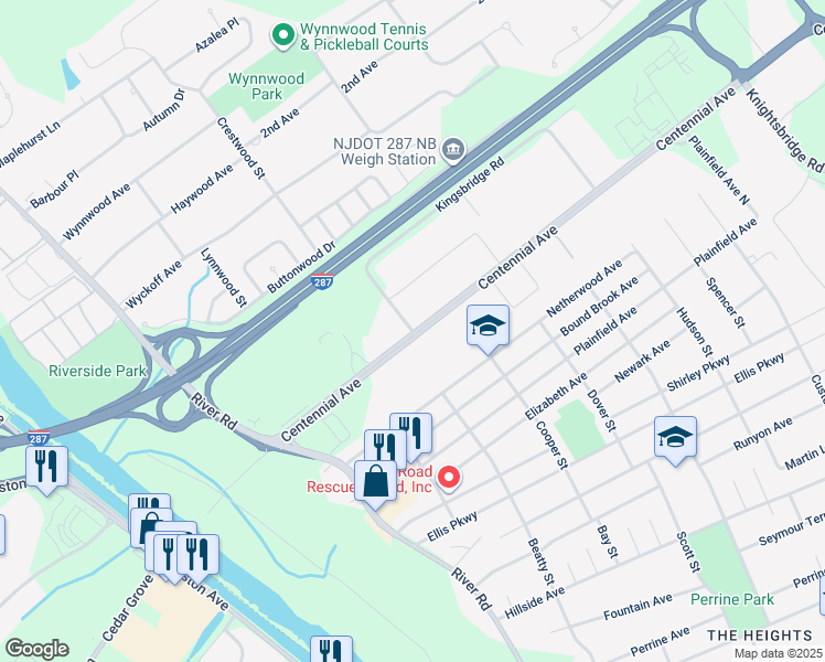 map of restaurants, bars, coffee shops, grocery stores, and more near in Piscataway Township