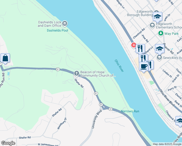 map of restaurants, bars, coffee shops, grocery stores, and more near 1530 Staunton Drive in Coraopolis