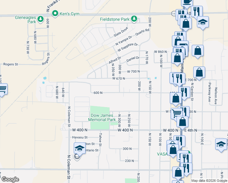 map of restaurants, bars, coffee shops, grocery stores, and more near 342 West 600 North in Tooele