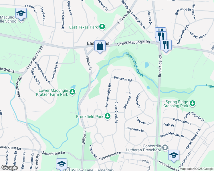 map of restaurants, bars, coffee shops, grocery stores, and more near 2040 Autumn Ridge Road in Macungie