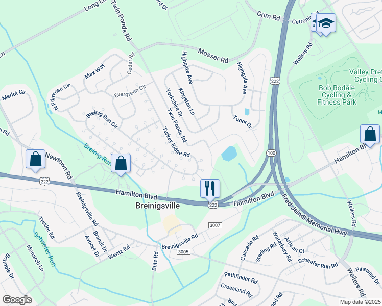 map of restaurants, bars, coffee shops, grocery stores, and more near 8763 Turkey Ridge Road in Breinigsville