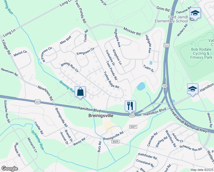 map of restaurants, bars, coffee shops, grocery stores, and more near 8792 Turkey Ridge Road in Breinigsville