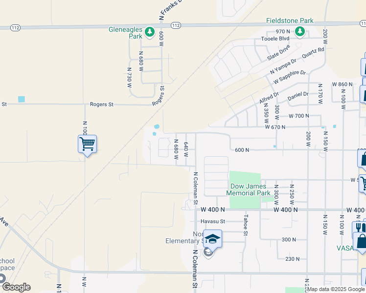 map of restaurants, bars, coffee shops, grocery stores, and more near 605 North 640 West in Tooele