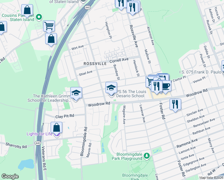 map of restaurants, bars, coffee shops, grocery stores, and more near 216 Mason Boulevard in Staten Island