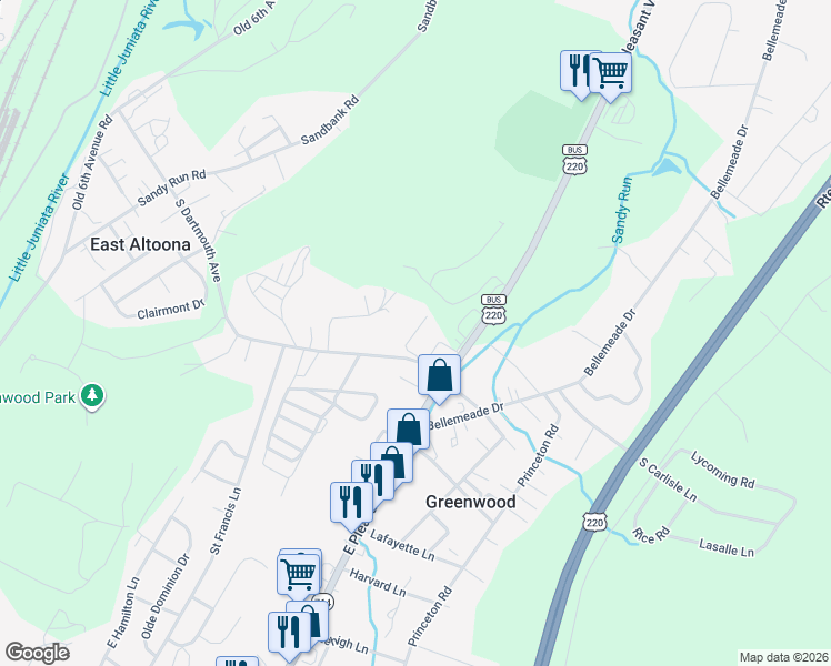 map of restaurants, bars, coffee shops, grocery stores, and more near 1722 Ore Hill Drive in Altoona
