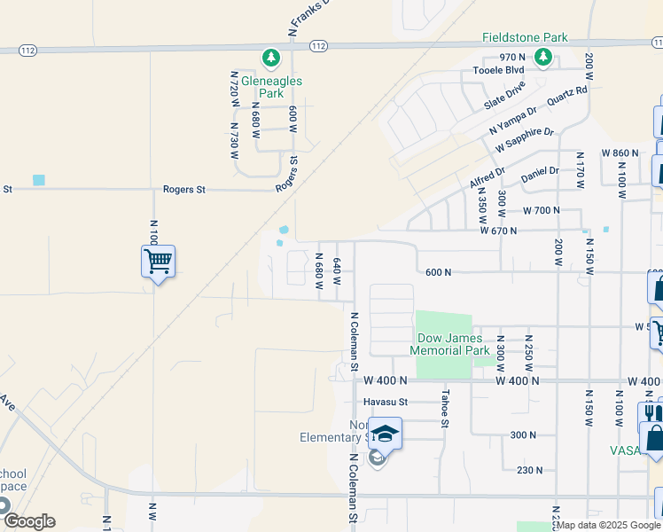 map of restaurants, bars, coffee shops, grocery stores, and more near 605 North 640 West in Tooele