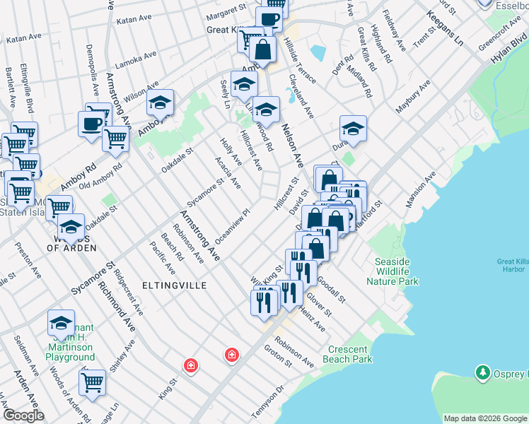 map of restaurants, bars, coffee shops, grocery stores, and more near 30 Oceanview Place in Staten Island