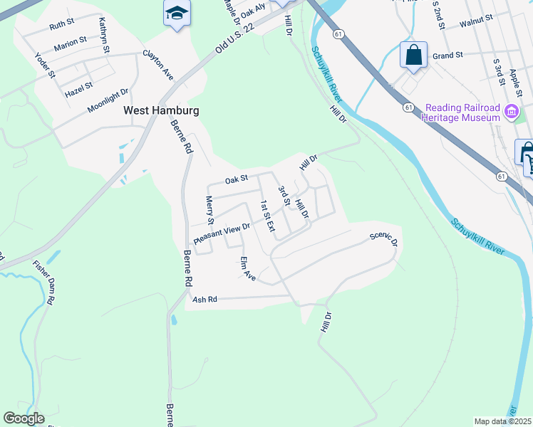 map of restaurants, bars, coffee shops, grocery stores, and more near 713 1st Street Extension in Hamburg