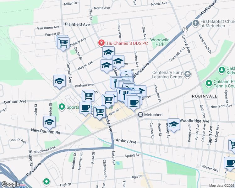 map of restaurants, bars, coffee shops, grocery stores, and more near 544 Middlesex Avenue in Metuchen